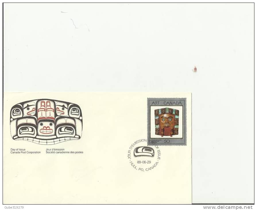 CANADA 1989 – FDC ART CANADA – TSIMSHIAN INDIAN CHIEF FRONTLET – AUTHORITY SYMBOL  W 1 ST  OF 50 C POSTM. HULL, PQ, JUN - 1981-1990