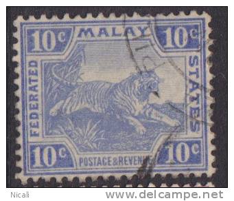 FMS 1904 10c Tiger SG 44 U XY022 - Federated Malay States