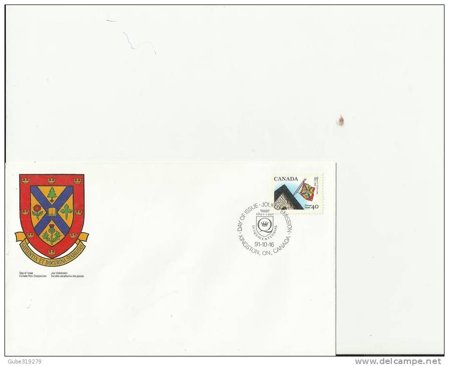 CANADA 1991 – FDC 150 YEARS ROYAL CHARTER FOR “QUEEN’S COLLEGE OF KINGSTON” – QUEEN COAT OF ARMS  W 1 ST   OF 40 C POSTM - 1991-2000