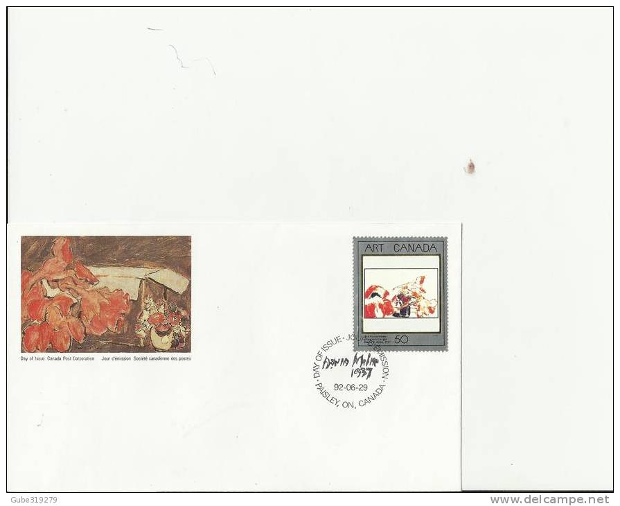 CANADA 1992 – FDC ART CANADA – DAVID BROWN MILNE  – PAINTER – RED NASTURTIUMS PAINTING  W 1 ST  OF 50 C POSTM. PAISLEY, - 1991-2000