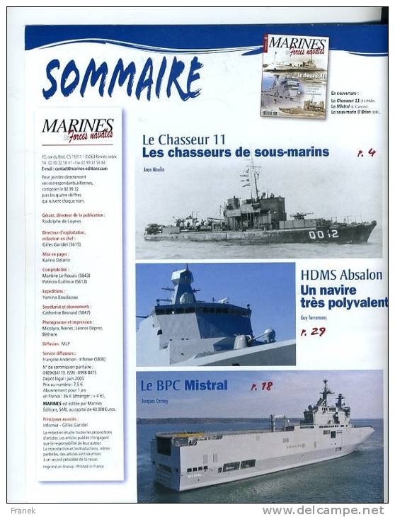 Marines&amp; Forces Navales N° 97 - "Chasseur 11" - "HDMS Absalon"  - "BPC Mistral" - Sommaire En Annexe - Autres & Non Classés