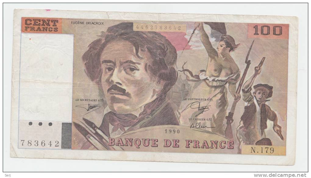 France 100 Francs 1990 ""F"" CRISP Banknote P 154e - 100 F 1978-1995 ''Delacroix''