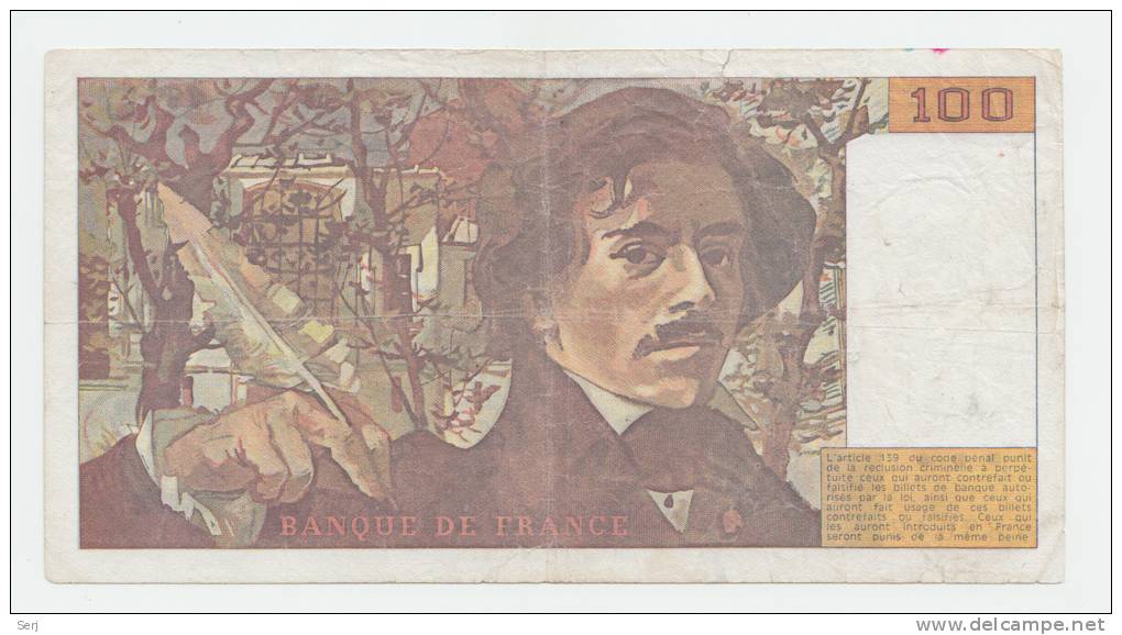 France 100 Francs 1990 ""F"" CRISP Banknote P 154e - 100 F 1978-1995 ''Delacroix''