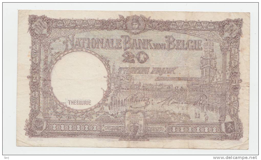 Belgium 20 Francs 1944 VF+ CRISP Banknote P 111 - 20 Francos