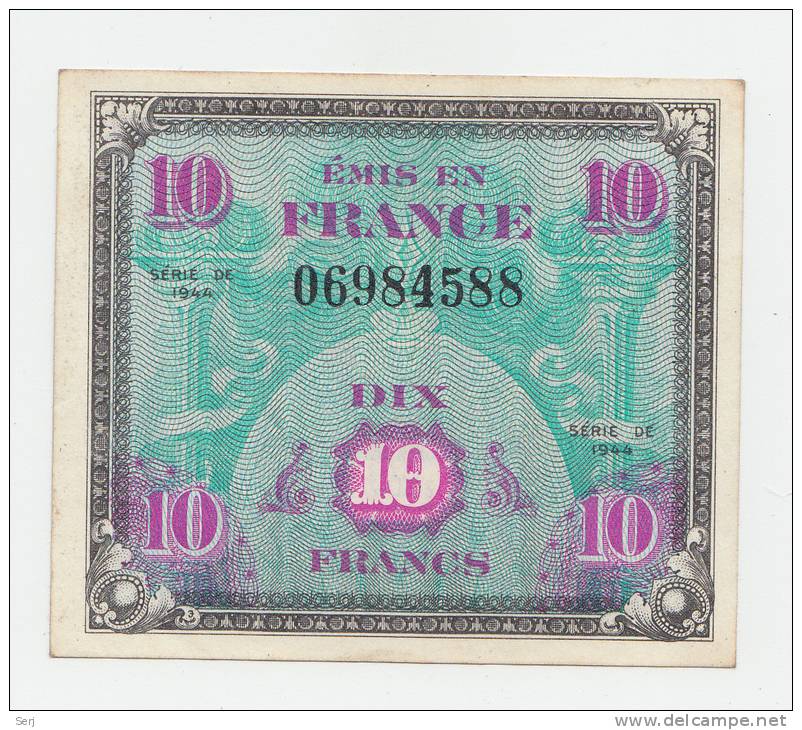 France 10 Francs 1944 VF++ CRISP Banknote P 116 - 1944 Drapeau/Francia