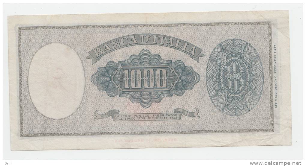 Italy 1000 Lire 1947 (1961) VF+ P 88d 88 D - 1.000 Lire