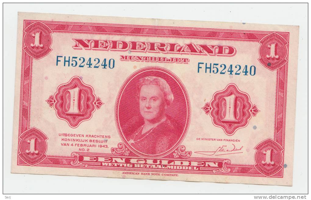 Netherlands 1 Gulden 1943 AXF P 64 - 1 Gulden