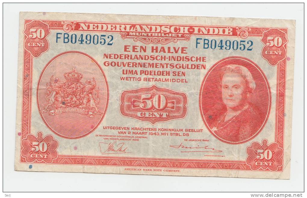 Netherlands-Indies 50 Cents 1943 VF P 110a 110 A - Indes Neerlandesas