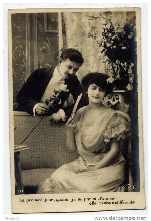 1907--Couple  Homme-Femme--courtisan-am Our--rose  N°311 éd ABC----belle Carte Animée - Couples