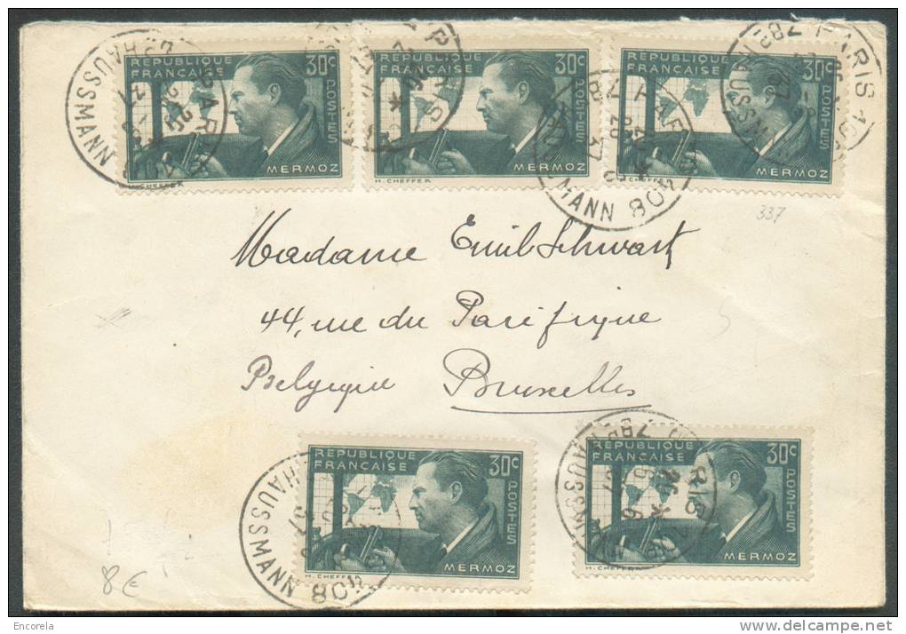 N°337 (x5)  Obl. Sc PARIS Boulevard Haussmann S/Lettre Du 26-06-1937 Vers Bruxelles.  Très Frais - 8601 - Briefe U. Dokumente