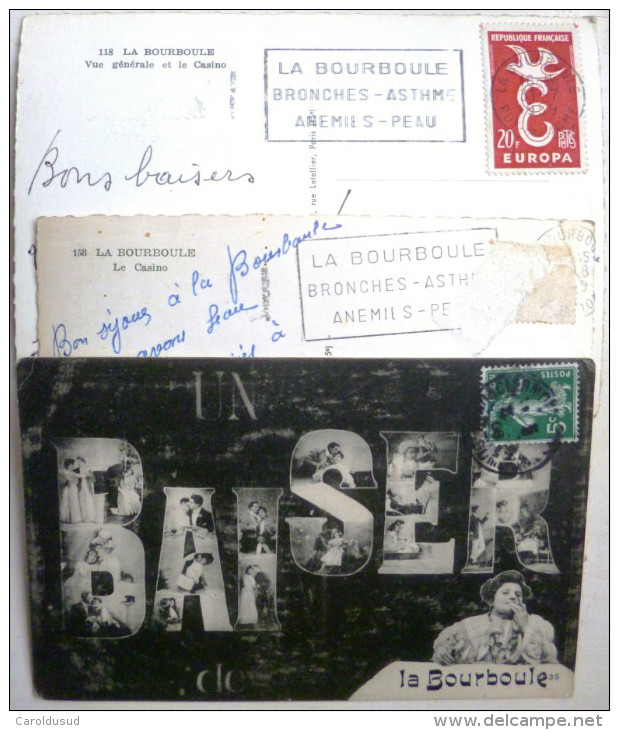 CPA Lot 3x La Bourboule  Casino Et Vues + Litho BAISER DE Femme Souvenir Bonjour Voyagé 1908 Timbre Cachet - Greetings From...