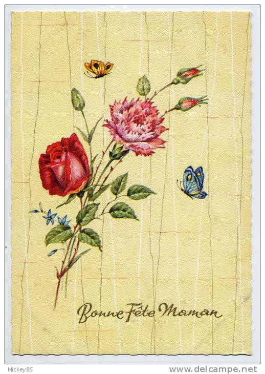 Bonne Fête Maman---Rose,oeillet Et Papillons  ,cpsm 10 X 15  N° 9239 éd Spécial - Día De La Madre