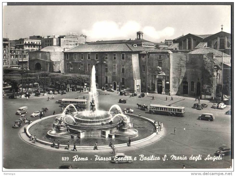 1958 ROMA PIAZZA ESEDRA  FG V 2 SCANS ANIMATA TARGHETTA - Piazze