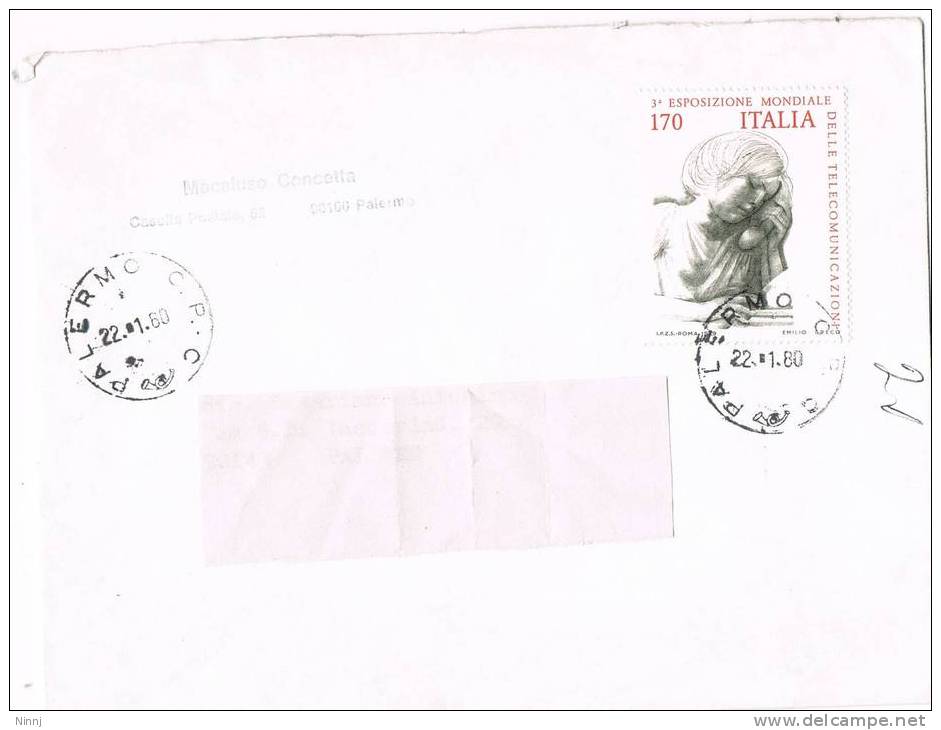 951- Italia  - 22.1.1980  Isolato Su Busta  £. 170 Telecomunicazioni Del 1979 - 1971-80: Storia Postale