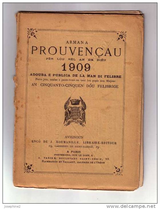 Armana Provencau 1909 INCOMPLET 48 Pages - Libri Vecchi E Da Collezione