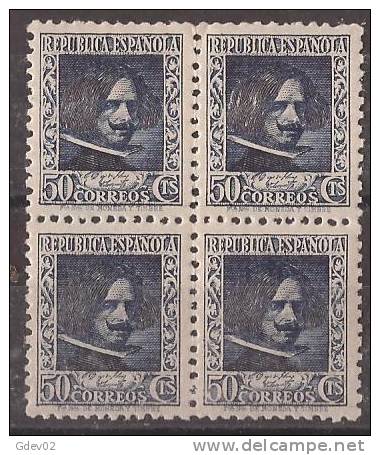 ES738-LAB076.España.Spain. CIFRA  Y  PERSONAJES.Diego VELAZQUEZ.1936/38 (Ed 738**BL4) Sin Charnela,. MAGNIFICA - Unused Stamps