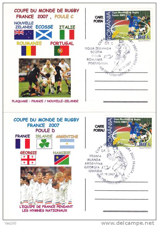 COUPE DU MONDE DE RUGBY FRANCE 2007 POSTCARDS 4X,STAMPS CONCORDANTE RARE ROMANIA - Rugby