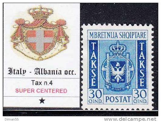 ITALIA OCC. ALBANIA - Tax N.4 - Cat. 110 Euro - CENTRATISSIMO - LINGUELLATO - MH* - LUXUS ORIGINALGUMMI Mit Falz - Albanie