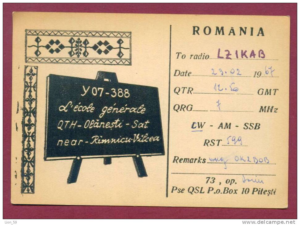 120480 / QSL Card - YO7-388 - 1967 SCHOOL BOARD , PITESTI - Romania Roumanie Rumanien Roemenie - Autres & Non Classés