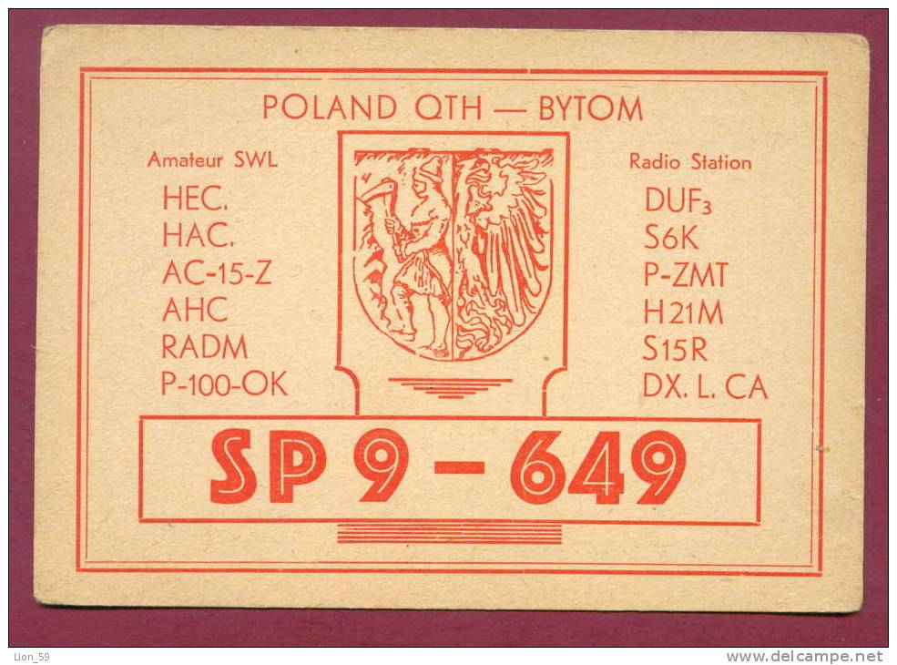 120495 / QSL Card - SP9 - 649 - 1962 BYTOM - Poland Pologne Polen Polonia - Radio