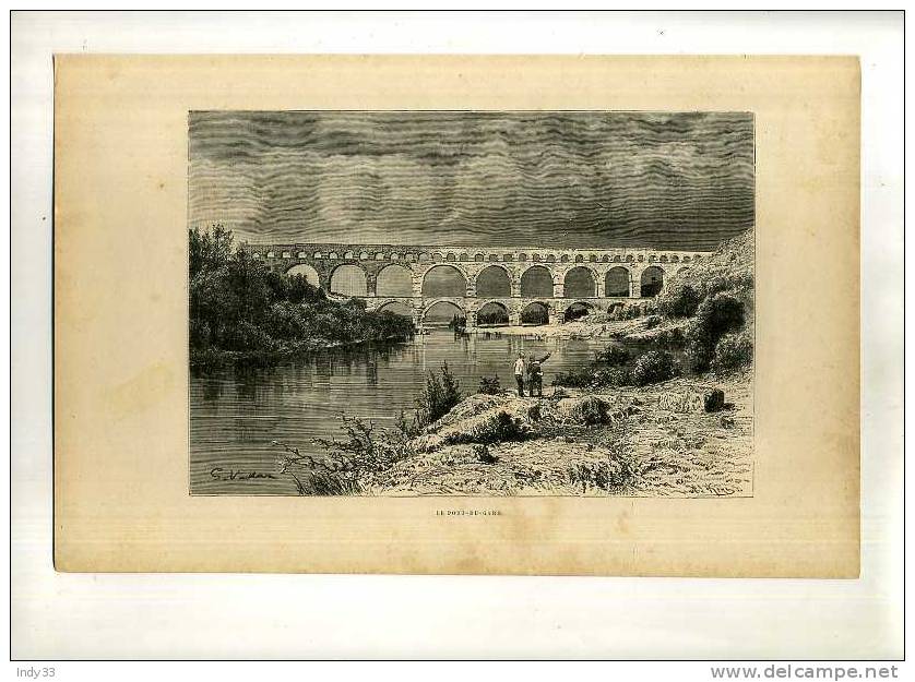 - FRANCE . LE PONT DU GARD . GRAVURE SUR BOIS FIN XIXe S. - Estampes & Gravures