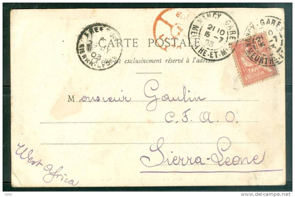 Cpa   Affranchie / 10 Centimes Type Mouchon   En 1903 Pour Le Sierra Leone , Arrivée Freetown  ( 4 Scans ) - Ax3108 - 1900-02 Mouchon