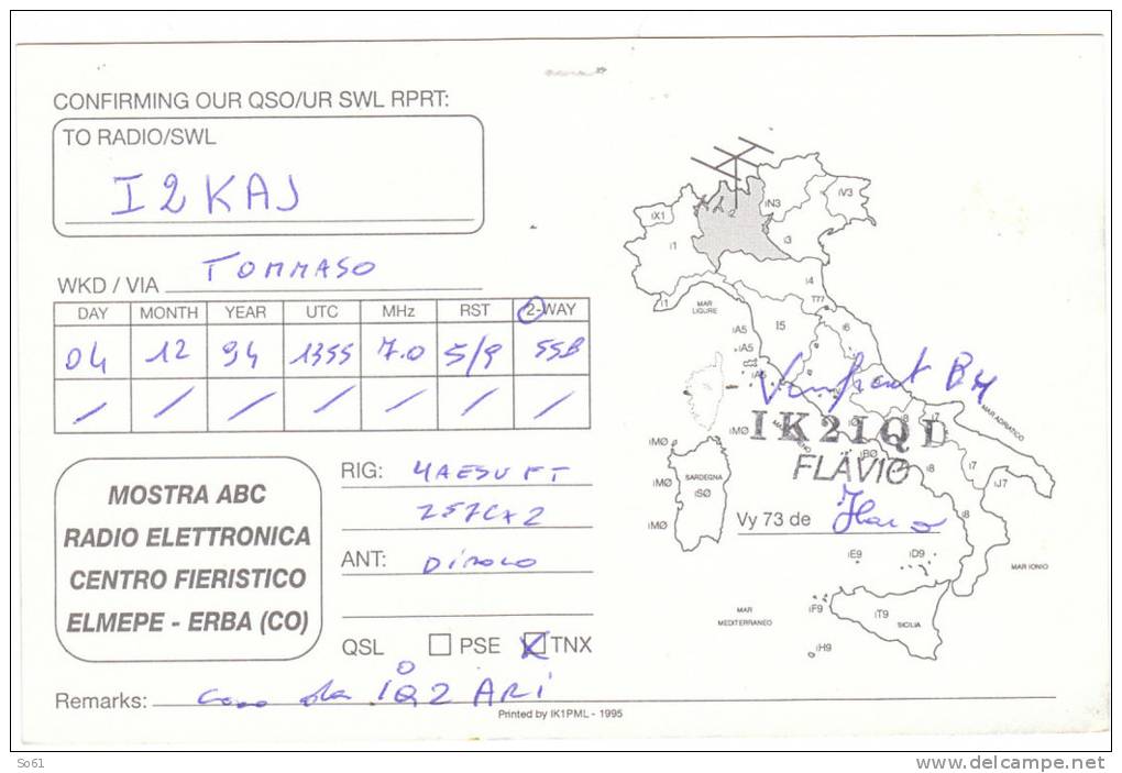 2136.   Carta QSL - IK21QD - IQ2ARI - JN 45 OT - Mostra ABC - Radio Elettronica - Centro Fiera - Elmepe - Erba - Como - Autres & Non Classés