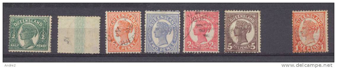 Queensland 1895 - 1896 1/2p (MH), 1/2p With Burelé Band, 1p, 2p (MH), 2 1/2p , 5p And 1p - Gebruikt
