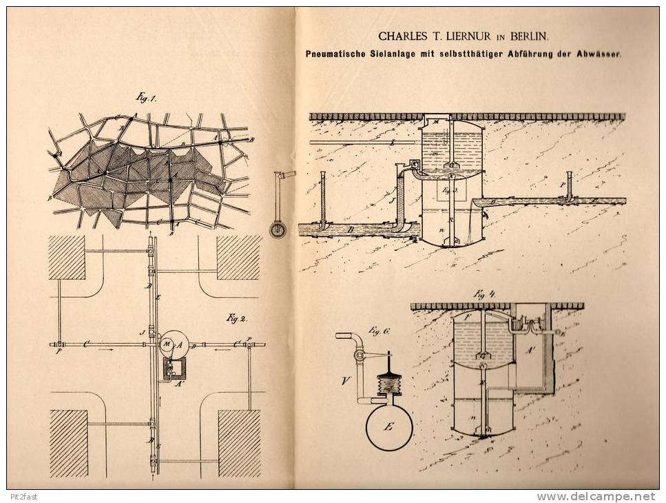 Original Patentschrift - C. Liernur In Berlin , 1885 , Kanalisation , Abwasser - Sielanlage , Stadtwerke !!! - Arquitectura