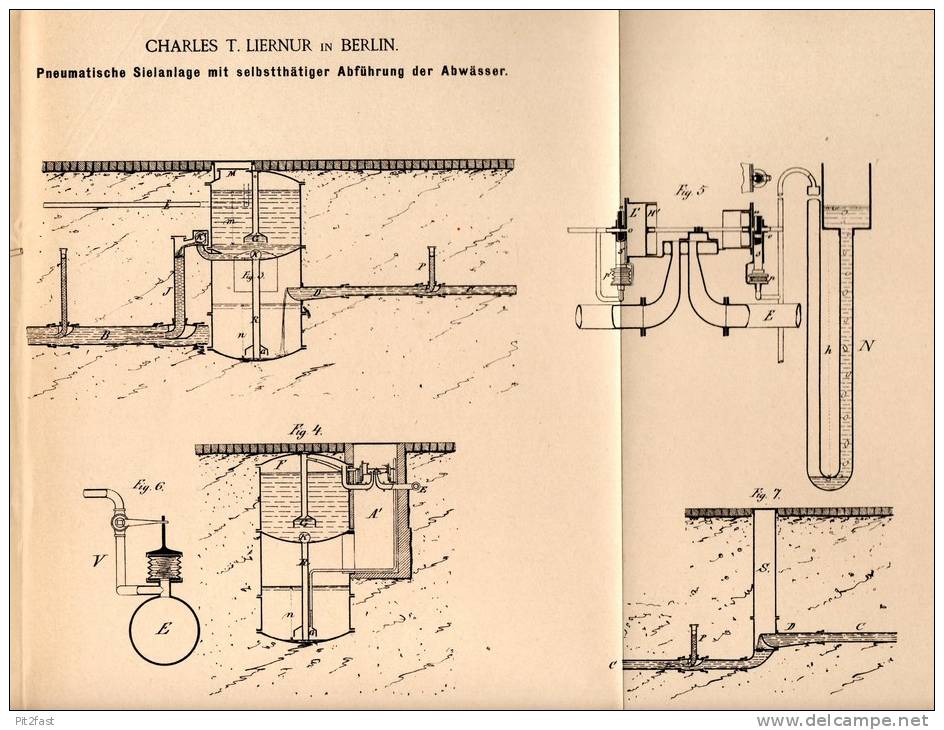 Original Patentschrift - C. Liernur In Berlin , 1885 , Kanalisation , Abwasser - Sielanlage , Stadtwerke !!! - Architektur