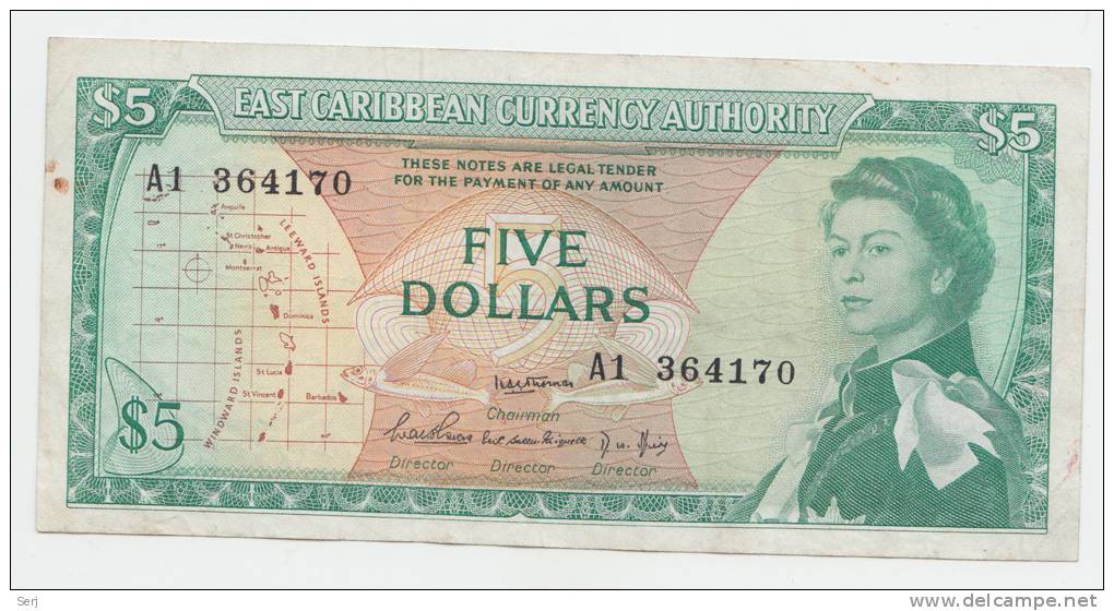 East Caribbean States 5 Dollars 1965 VF+ P 14a 14 A - Caraibi Orientale