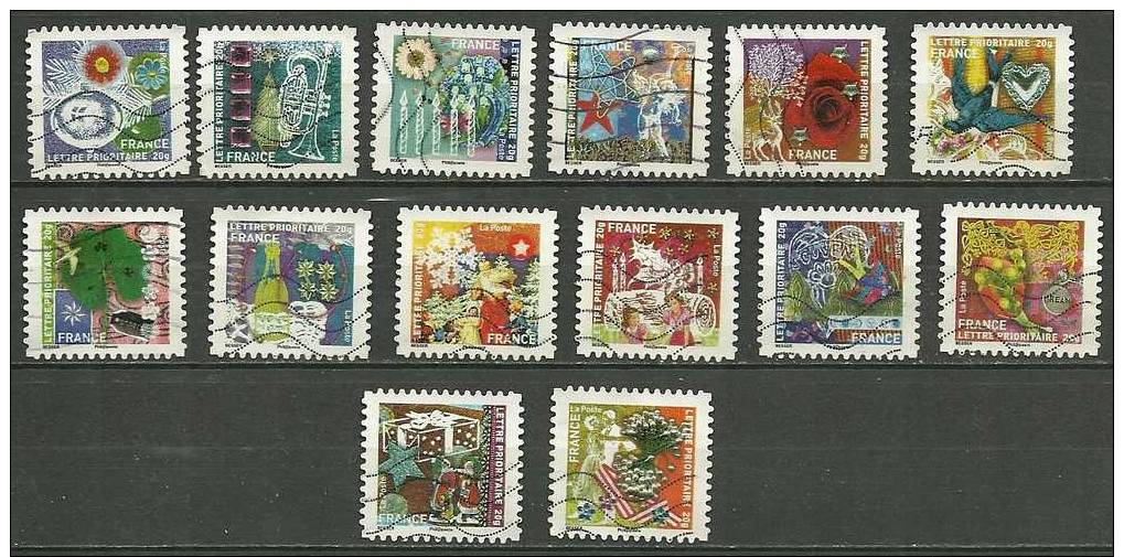 France 2010  Série  Meilleurs Voeux Complète  14 TP Oblitérés  Nouveau - Used Stamps