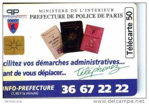 FRANCE TELECOM FRANCIA CHIP PREFECTURE DE PARIS TEMATICA THEMATIC POLIZIA MILITARIA  Télécarte Phonecard Telefonkart - 50 Einheiten