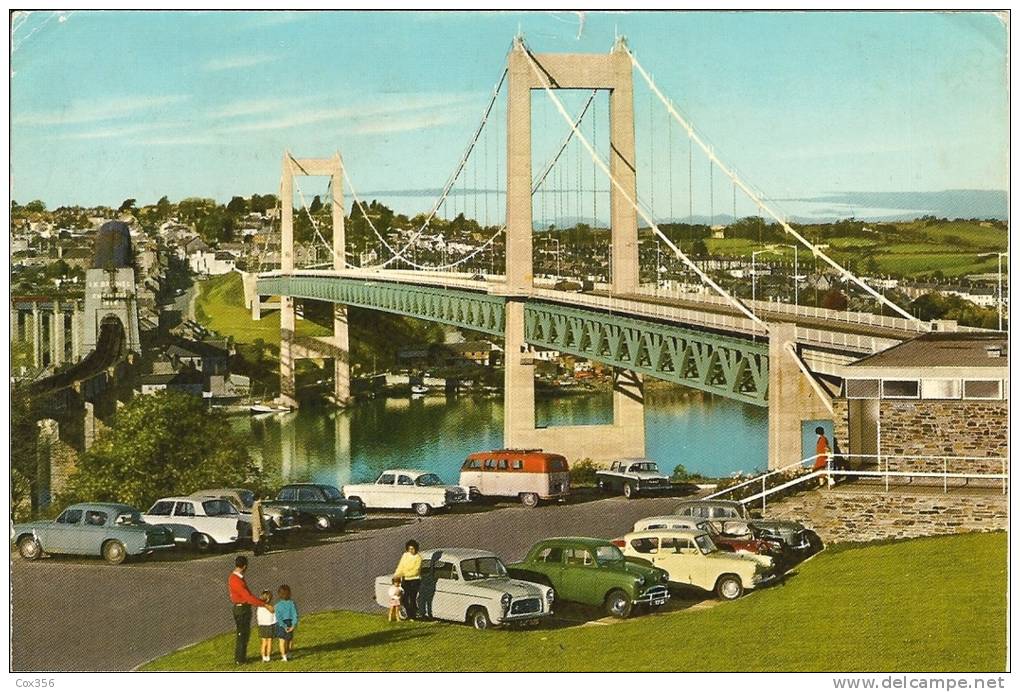CPSM ANGLETERRE DEVON TAMAR BRIDGE  Parc Automobiles Combi VW ....... - Plymouth