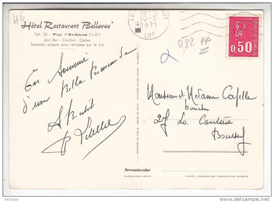 PUY LEVEQUE 46  -  Hotel Restaurant BELLEVUE - CPSM CPM GF (1971 - Lot - Autres & Non Classés