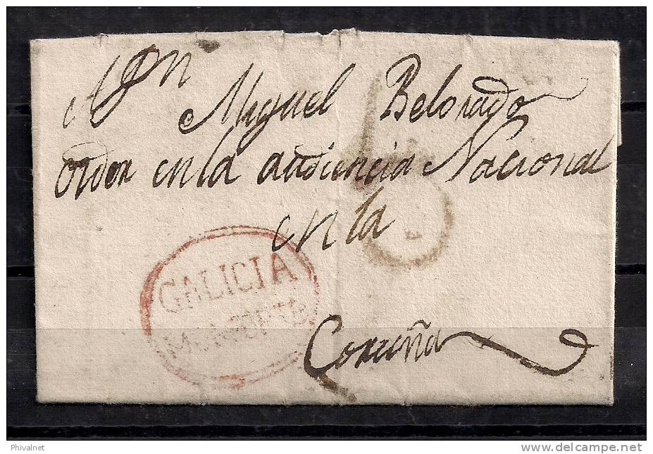 1822 CARTA PREFILATÉLICA, MARCA POSTAL "GALICIA / MONFORTE", RARA - ...-1850 Préphilatélie