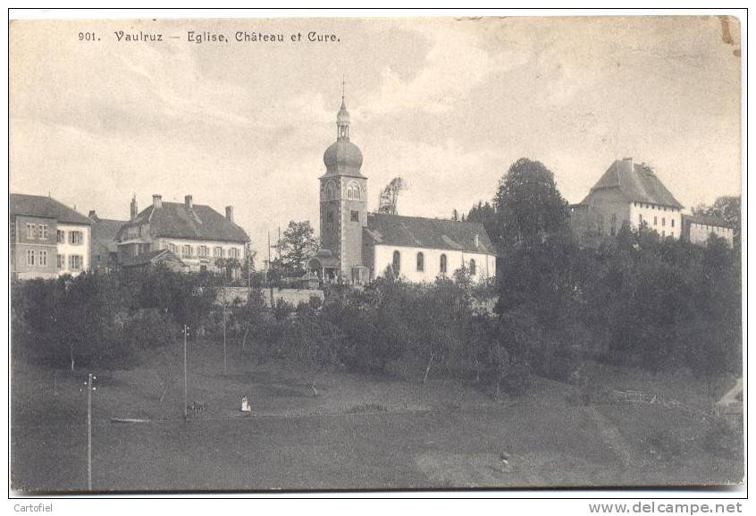 VAULRUZ-EGLISE-CHATEAU-CURE-CARTE ENVOYEE SANS TIMBRE-EDIT.PAUL SAVIGNY ET CRE-VOYEZ 2 SCANS - Autres & Non Classés