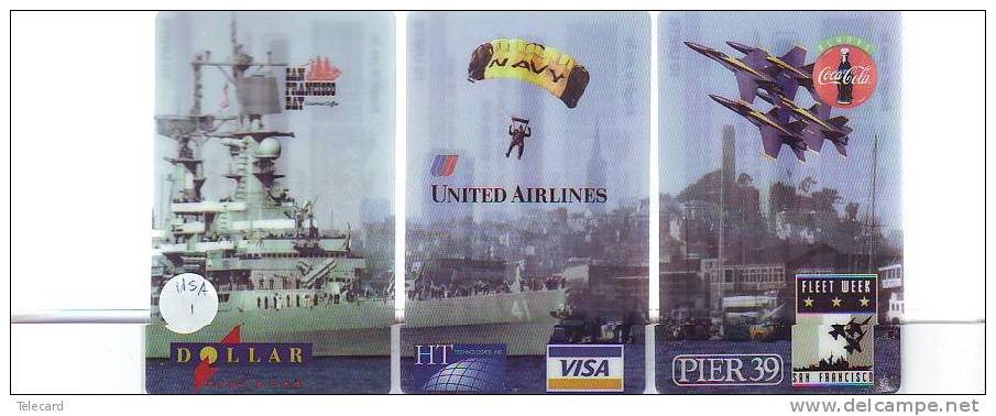 3 Telecartes En Puzzle USA (1) AIRFORCE * ARMEE * AIRPLANE * STARFIGHTER * COCA COLA * VISA * FLEET WEEK * SAN FRANCISCO - Puzzles