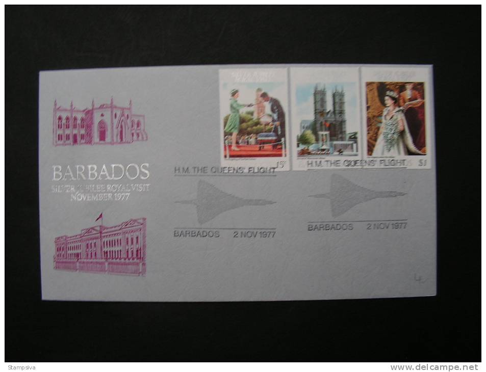 == Barbados ,  1977 -  Ungezähnte Marken  FDC  Queens Flight  Concorde - Barbades (1966-...)