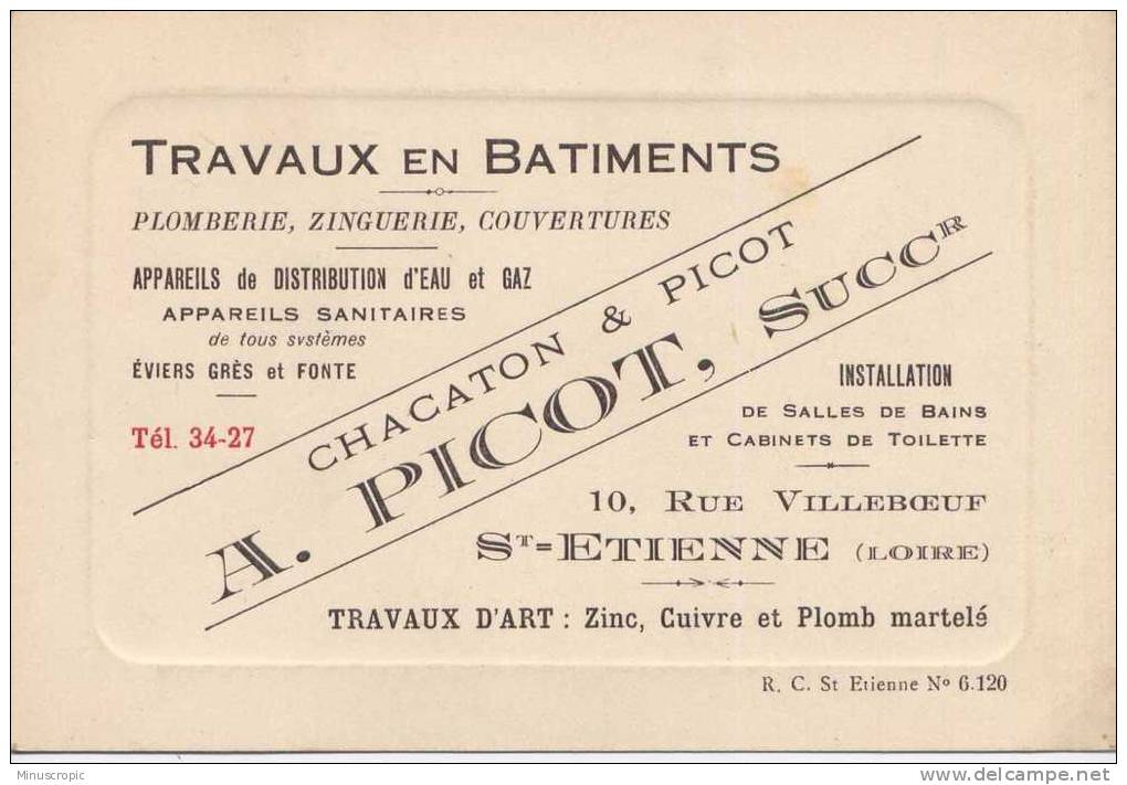 Travaux En Batiments - A. Picot - Saint Etienne - Visiting Cards