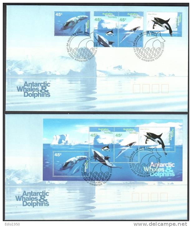 AAT Australian Antarctic Territory -1995 - Whales & Dolphins  -  Mi.102-105+bl.1 - FDC - FDC