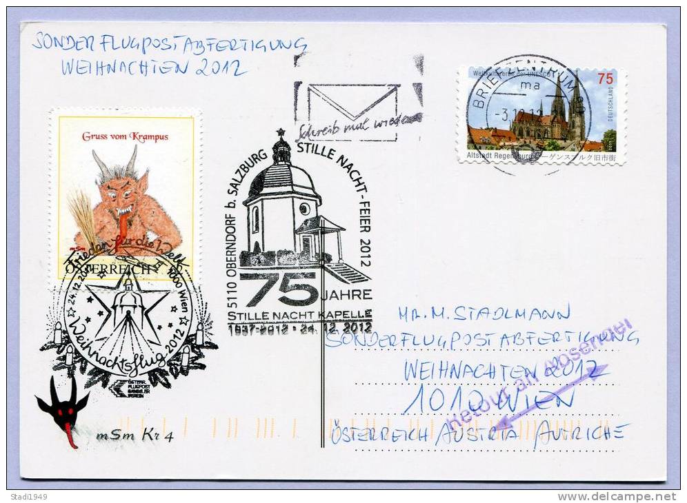 PM 8103404 KRAMPUS Weihnachtsflug 2012 Wien - Oberndorf Ab Deutschland Marke, Stempel Und Karte Gruss Vom Krampus (872) - Personalisierte Briefmarken