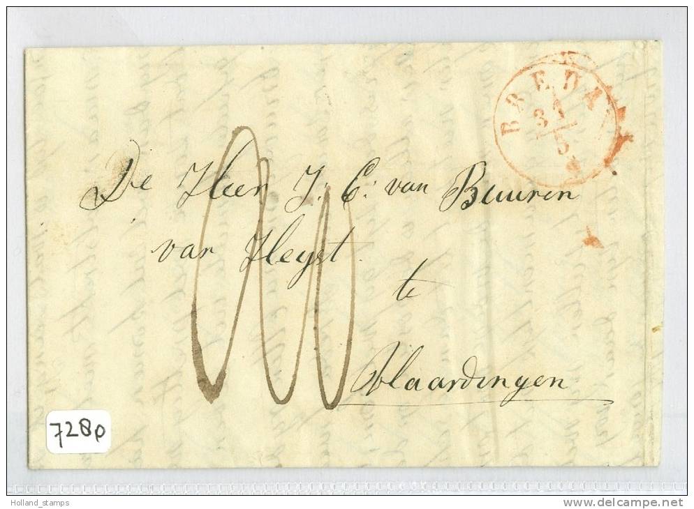 VOORLOPER * HANDGESCHREVEN VOUWBRIEF Uit 1850 Van ZEVENBERGEN (speciaal Stempel Achterzijde)  Naar VLAARDINGEN (7280) - ...-1852 Préphilatélie