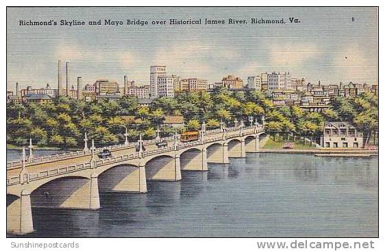 Virginia Richmond Skyline And Mayo Bridge Over Historical James River - Richmond