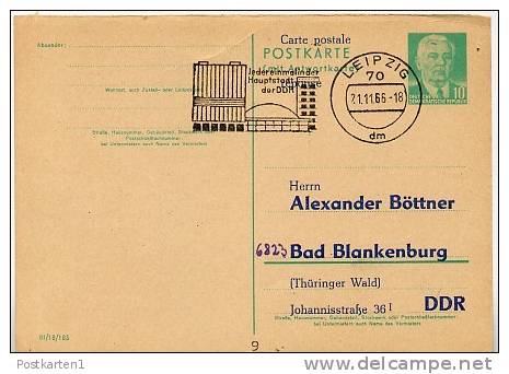 DDR P70 IF Postkarte ZUDRUCK BÖTTNER #12 FEHLDRUCK AUF FRAGEKARTE Sost. ALEXANDERPLATZ BERLIN Leipzig 1966 - Cartoline Private - Usati
