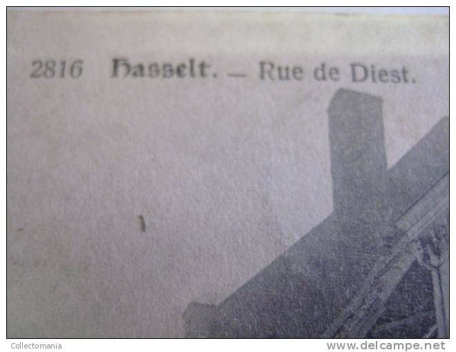 6 postkaarten Hasselt  Au trois pistolets"h,cafe,gr place-intérieur de la gare-rue Bamps-rue de Diest-