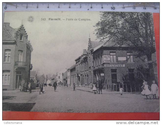 5 postkaarten Hasselt une pensée de Hasselt,Porte de Campine,Binnenzicht der statie,Curingspoort,Denkm aal gesneuv