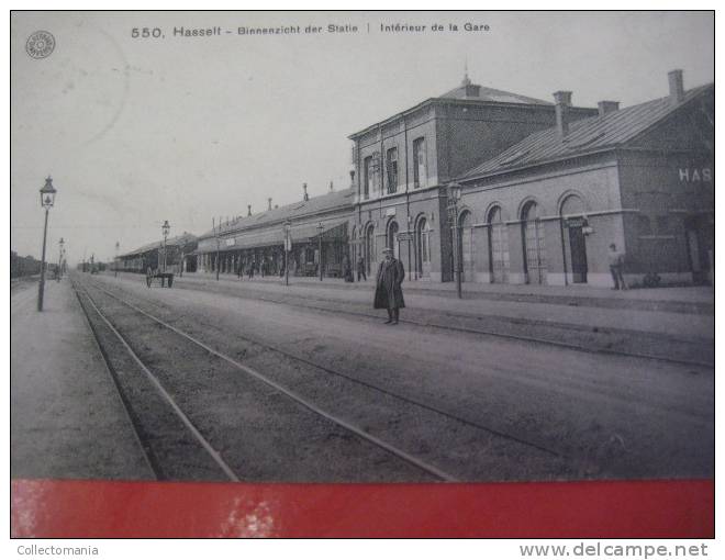 5 postkaarten Hasselt une pensée de Hasselt,Porte de Campine,Binnenzicht der statie,Curingspoort,Denkm aal gesneuv