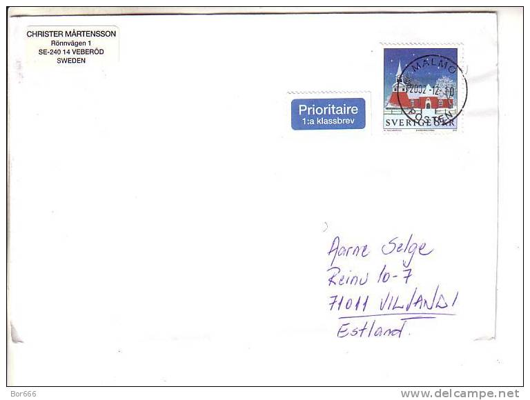 GOOD SWEDEN Postal Cover To ESTONIA 2002 - Good Stamped: Church - Briefe U. Dokumente