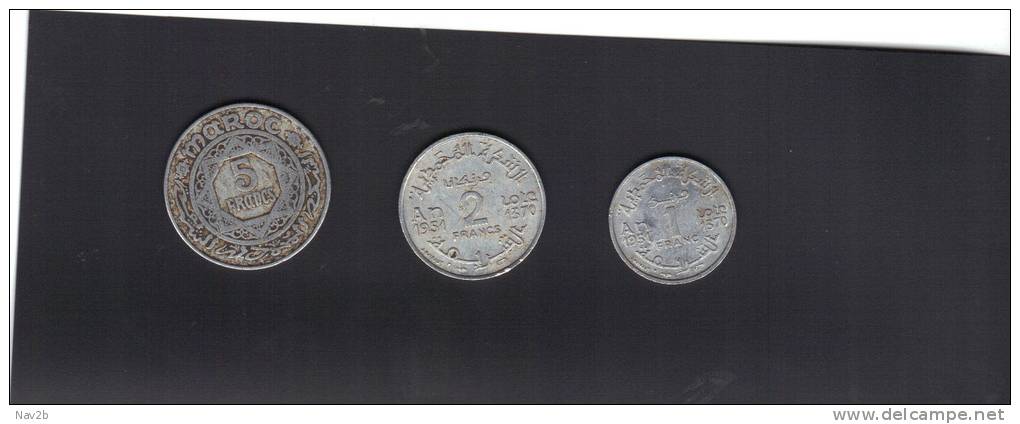 Maroc , 3 Pièces De Monnaie 1951. - Maroc